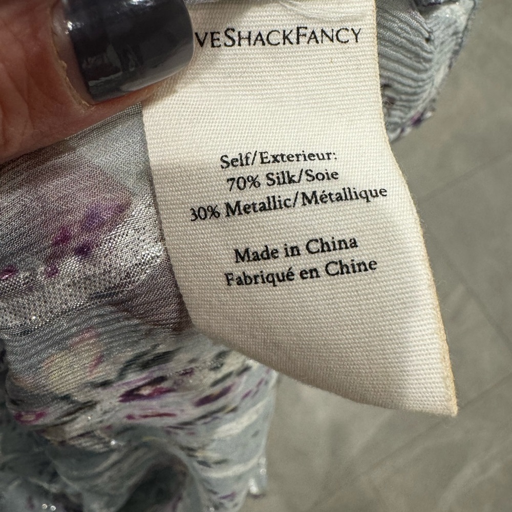LOVESHACKFANCY Alyssa sheer silk & silver metallic ruffle feminine top small - Picture 9 of 9